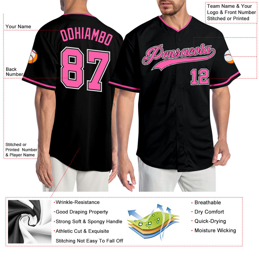 Custom Black Pink-White Authentic Baseball Jersey - Sky-Custom