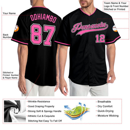Custom Black Pink-White Authentic Baseball Jersey - Sky-Custom