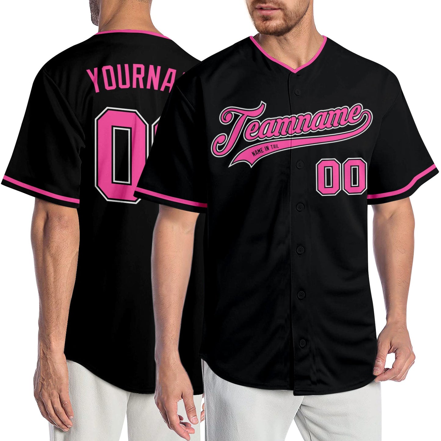 Custom Black Pink-White Authentic Baseball Jersey - Sky-Custom