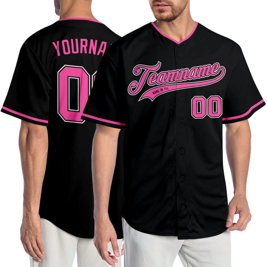 Custom Black Pink-White Authentic Baseball Jersey - Sky-Custom