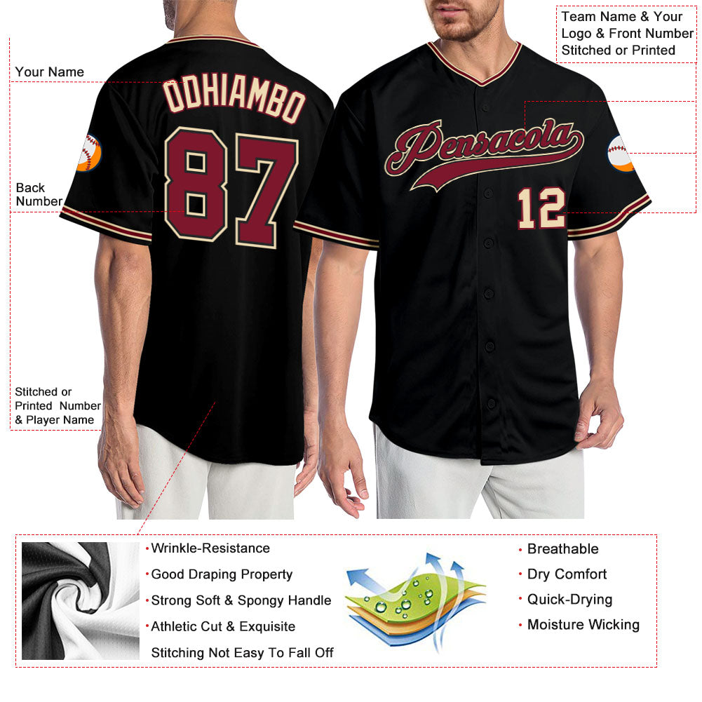 Custom Black Crimson-City Cream Authentic Baseball Jersey - Sky-Custom