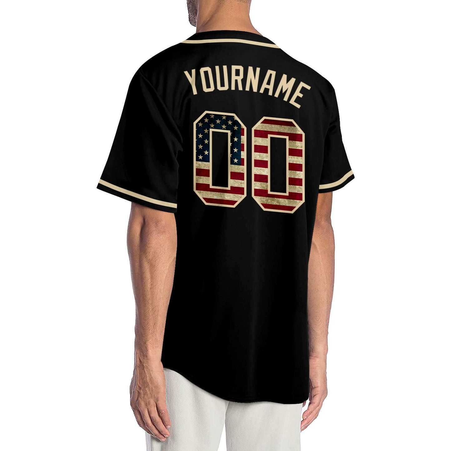 Custom Black Vintage USA Flag-Cream Authentic Baseball Jersey - Sky-Custom