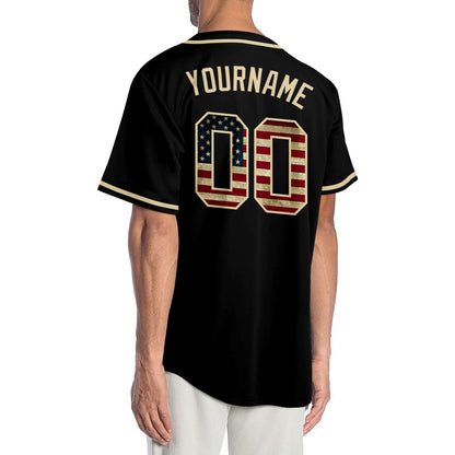 Custom Black Vintage USA Flag-Cream Authentic Baseball Jersey - Sky-Custom