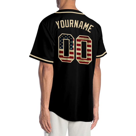 Custom Black Vintage USA Flag-Cream Authentic Baseball Jersey - Sky-Custom
