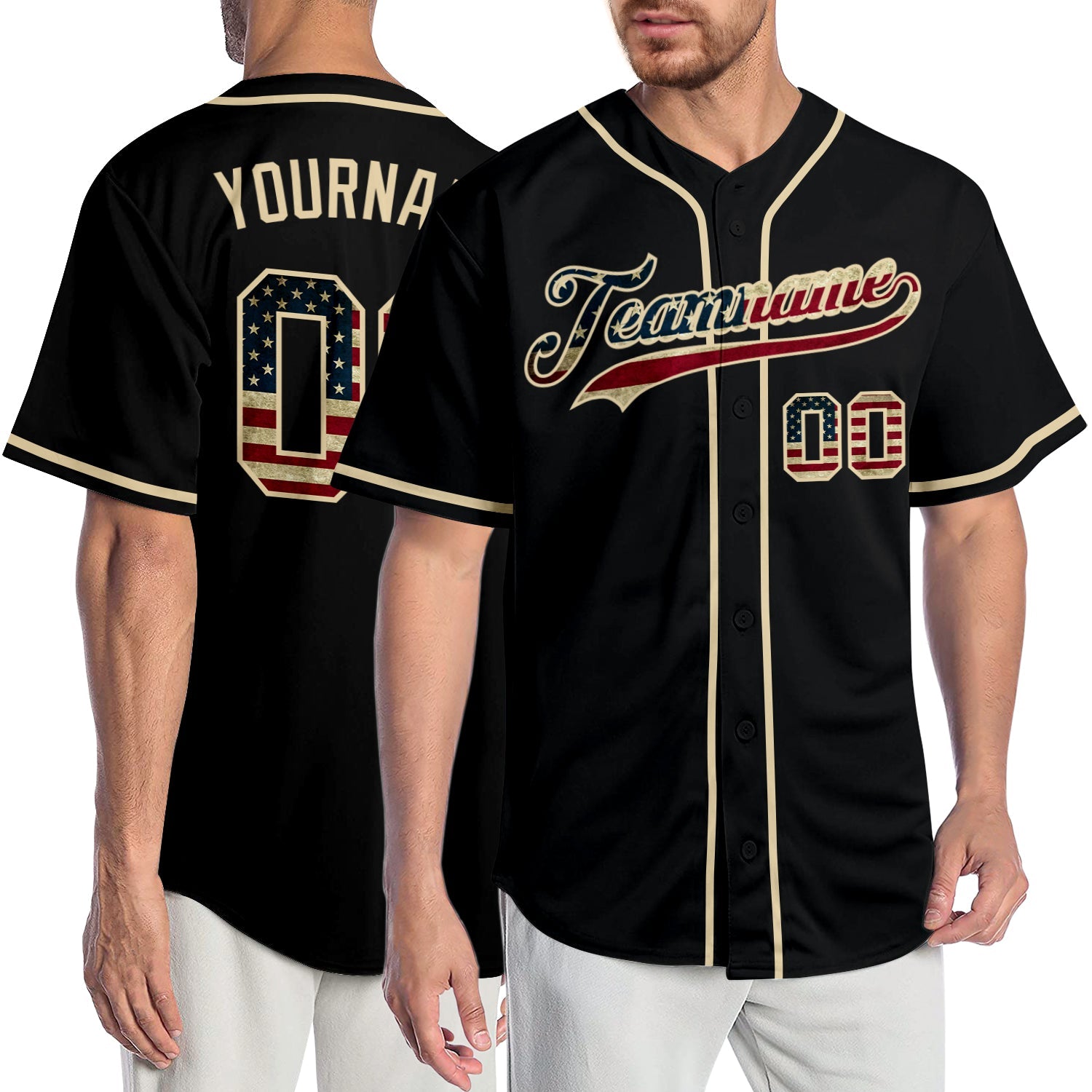 Custom Black Vintage USA Flag-Cream Authentic Baseball Jersey - Sky-Custom