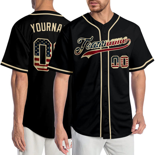 Custom Black Vintage USA Flag-Cream Authentic Baseball Jersey - Sky-Custom