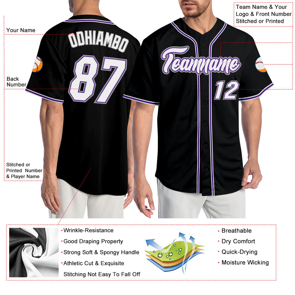 Custom Black White-Purple Authentic Baseball Jersey - Sky-Custom