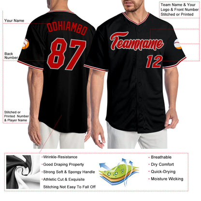 Custom Black Red-Gray Authentic Baseball Jersey - Sky-Custom