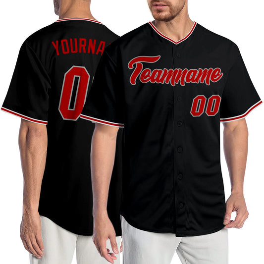 Custom Black Red-Gray Authentic Baseball Jersey - Sky-Custom