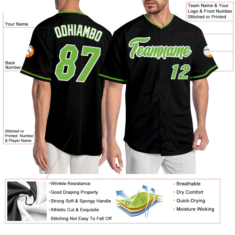 Custom Black Neon Green-White Authentic Baseball Jersey - Sky-Custom
