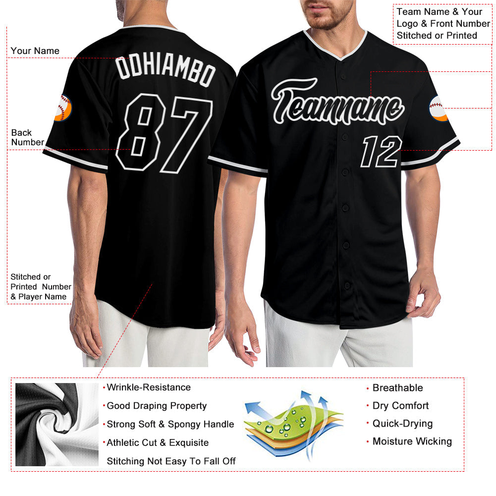 Custom Black Black-White Authentic Baseball Jersey - Sky-Custom