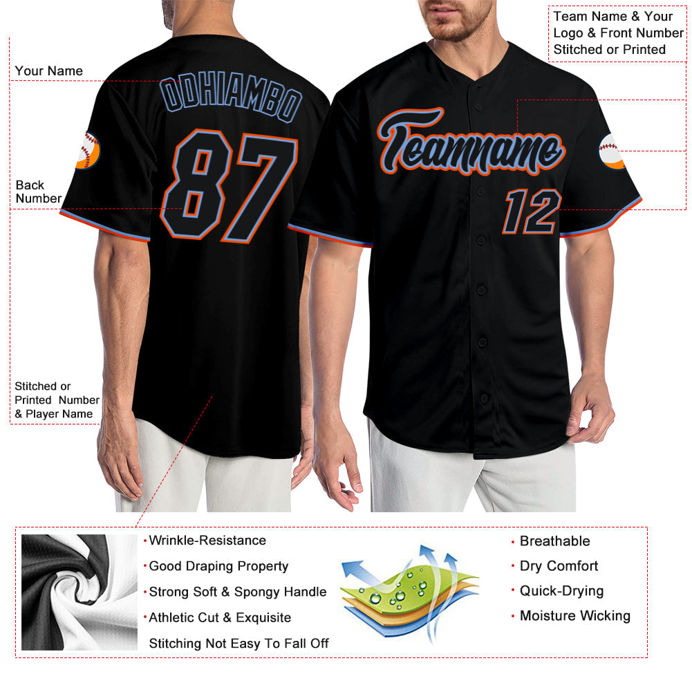 Custom Black Black-Orange Authentic Baseball Jersey - Sky-Custom