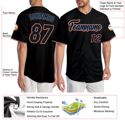 Custom Black Black-Orange Authentic Baseball Jersey - Sky-Custom