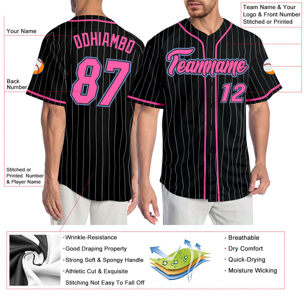 Custom Black White Pinstripe Pink-Light Blue Authentic Baseball Jersey - Sky-Custom