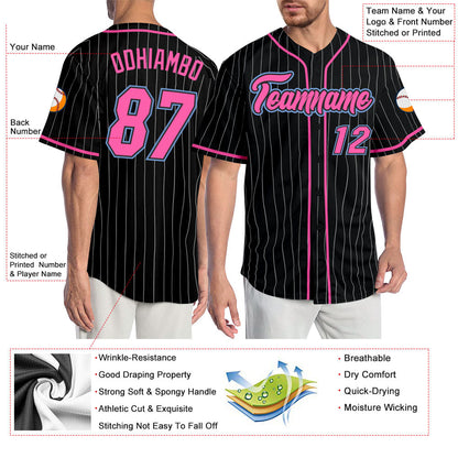 Custom Black White Pinstripe Pink-Light Blue Authentic Baseball Jersey - Sky-Custom