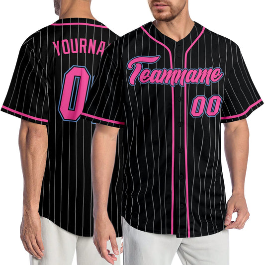 Custom Black White Pinstripe Pink-Light Blue Authentic Baseball Jersey - Sky-Custom