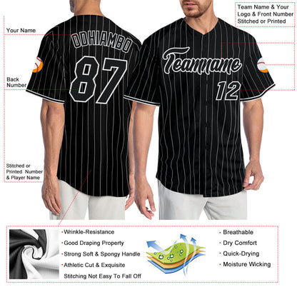 Custom Black White Pinstripe Black-White Authentic Baseball Jersey - Sky-Custom