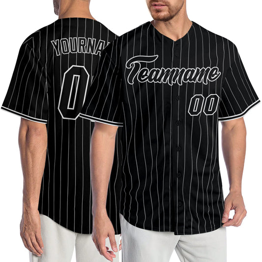 Custom Black White Pinstripe Black-White Authentic Baseball Jersey - Sky-Custom