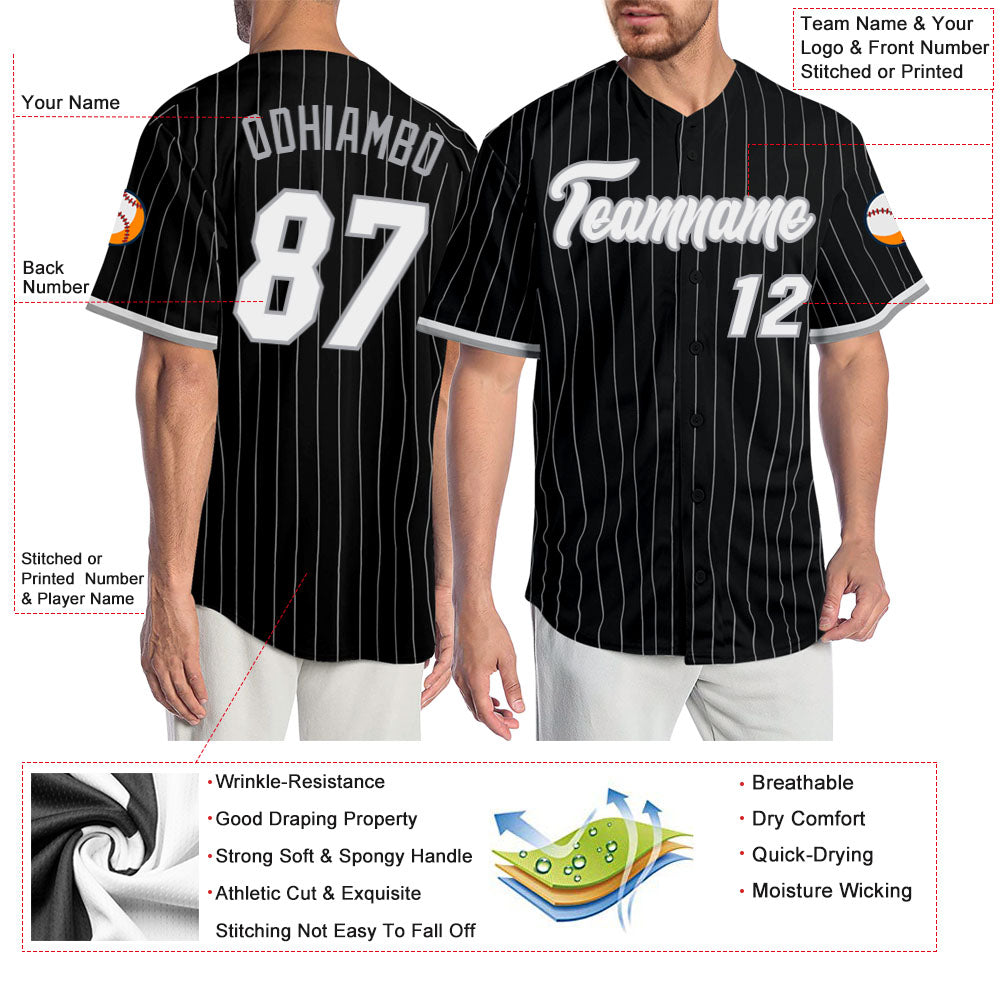 Custom Black Gray Pinstripe White-Gray Authentic Baseball Jersey - Sky-Custom