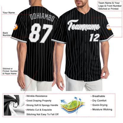 Custom Black Gray Pinstripe White-Gray Authentic Baseball Jersey - Sky-Custom