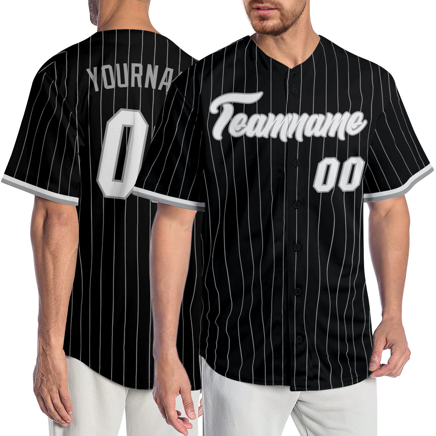 Custom Black Gray Pinstripe White-Gray Authentic Baseball Jersey - Sky-Custom
