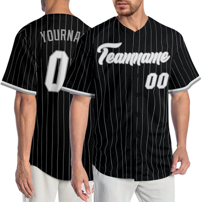 Custom Black Gray Pinstripe White-Gray Authentic Baseball Jersey - Sky-Custom