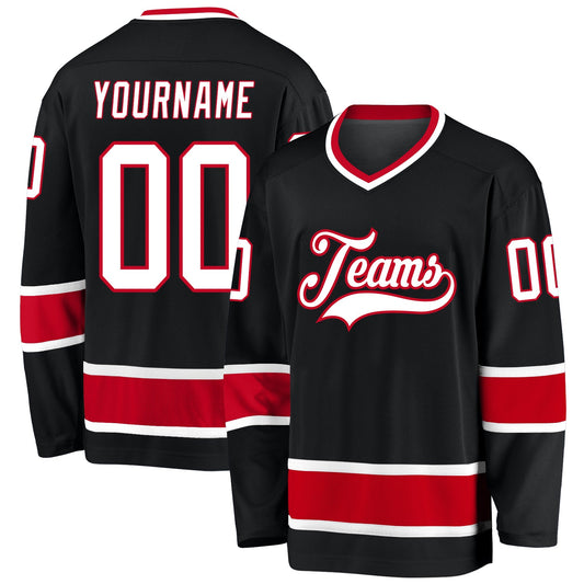 Custom Black White-Red Hockey Jersey - Sky-Custom