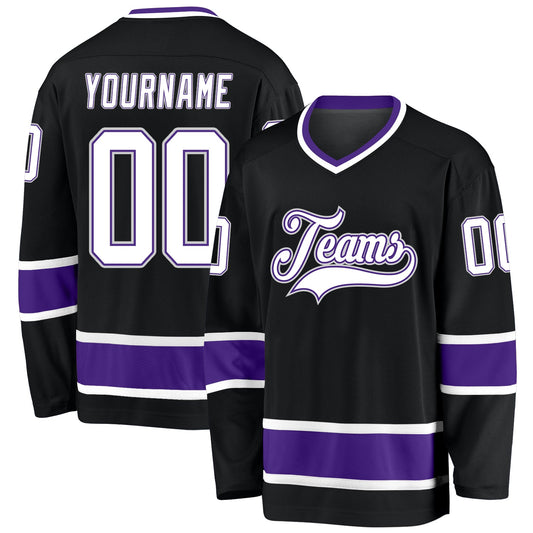 Custom Black White-Purple Hockey Jersey - Sky-Custom