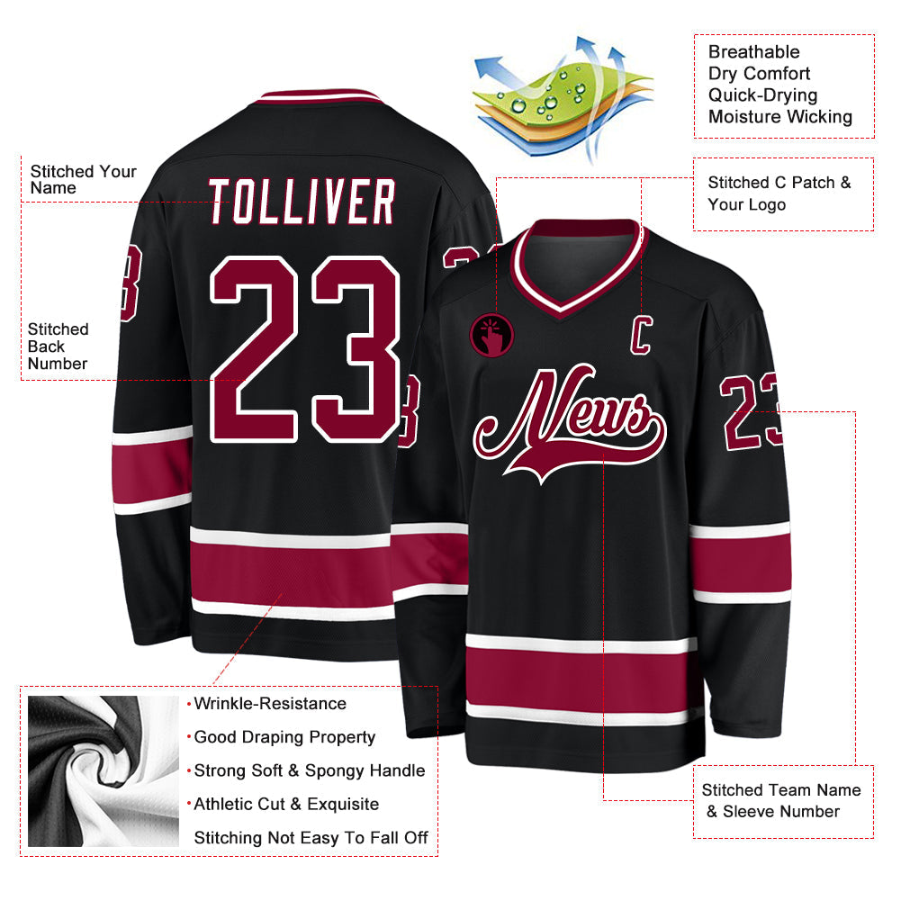 Custom Black Maroon-White Hockey Jersey - Sky-Custom