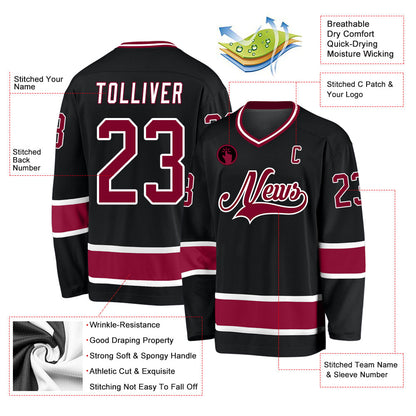 Custom Black Maroon-White Hockey Jersey - Sky-Custom