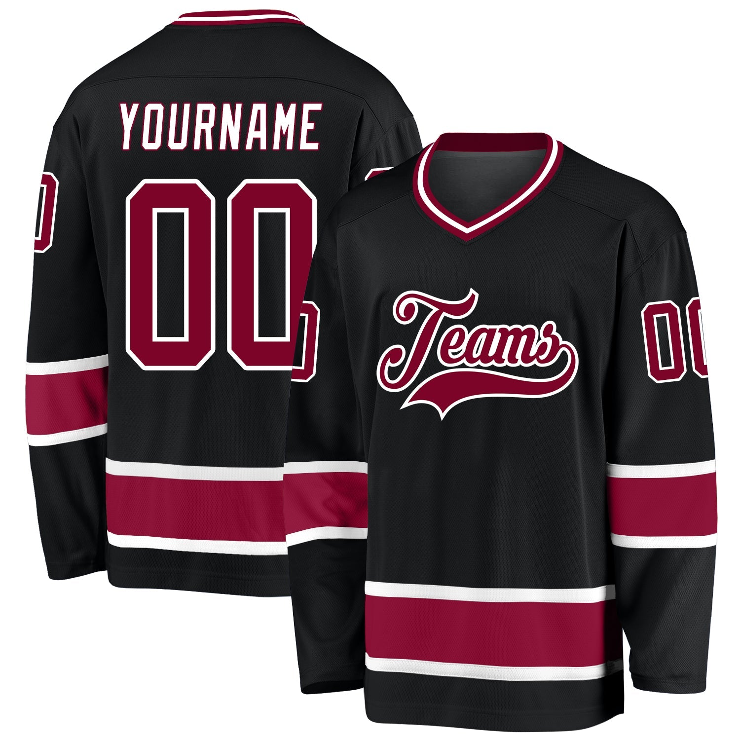 Custom Black Maroon-White Hockey Jersey - Sky-Custom