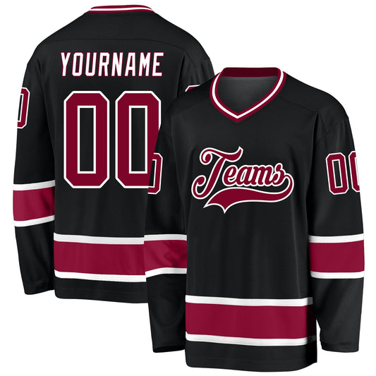 Custom Black Maroon-White Hockey Jersey - Sky-Custom