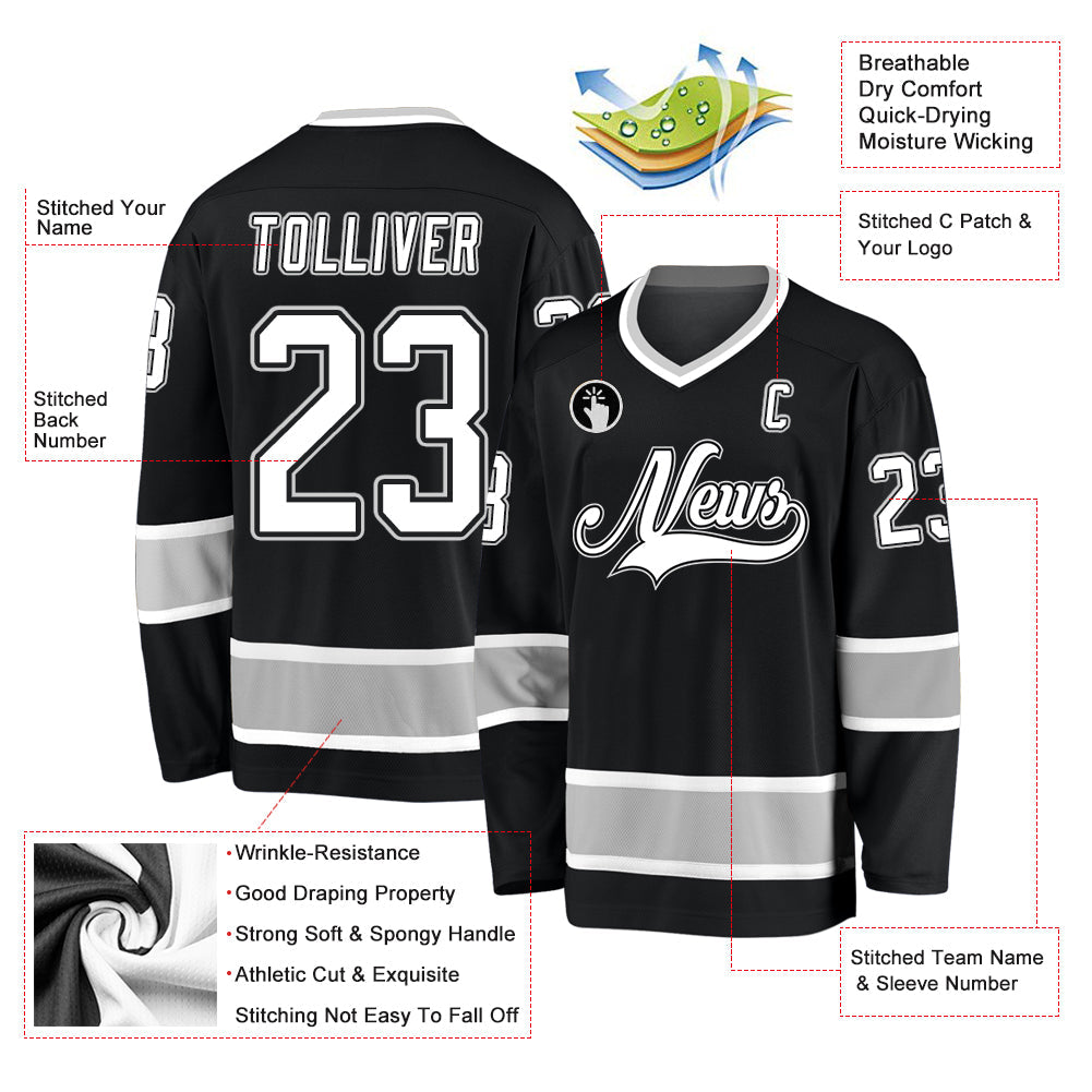 Custom Black White-Gray Hockey Jersey - Sky-Custom