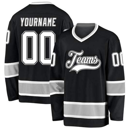 Custom Black White-Gray Hockey Jersey - Sky-Custom