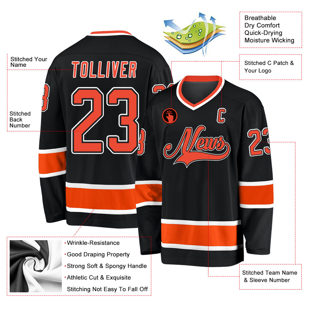 Custom Black Orange-White Hockey Jersey - Sky-Custom