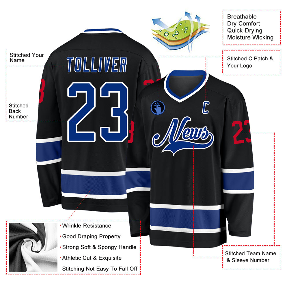 Custom Black Royal-Red Hockey Jersey - Sky-Custom