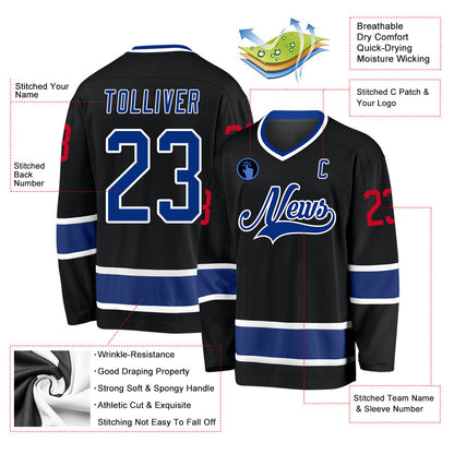 Custom Black Royal-Red Hockey Jersey - Sky-Custom