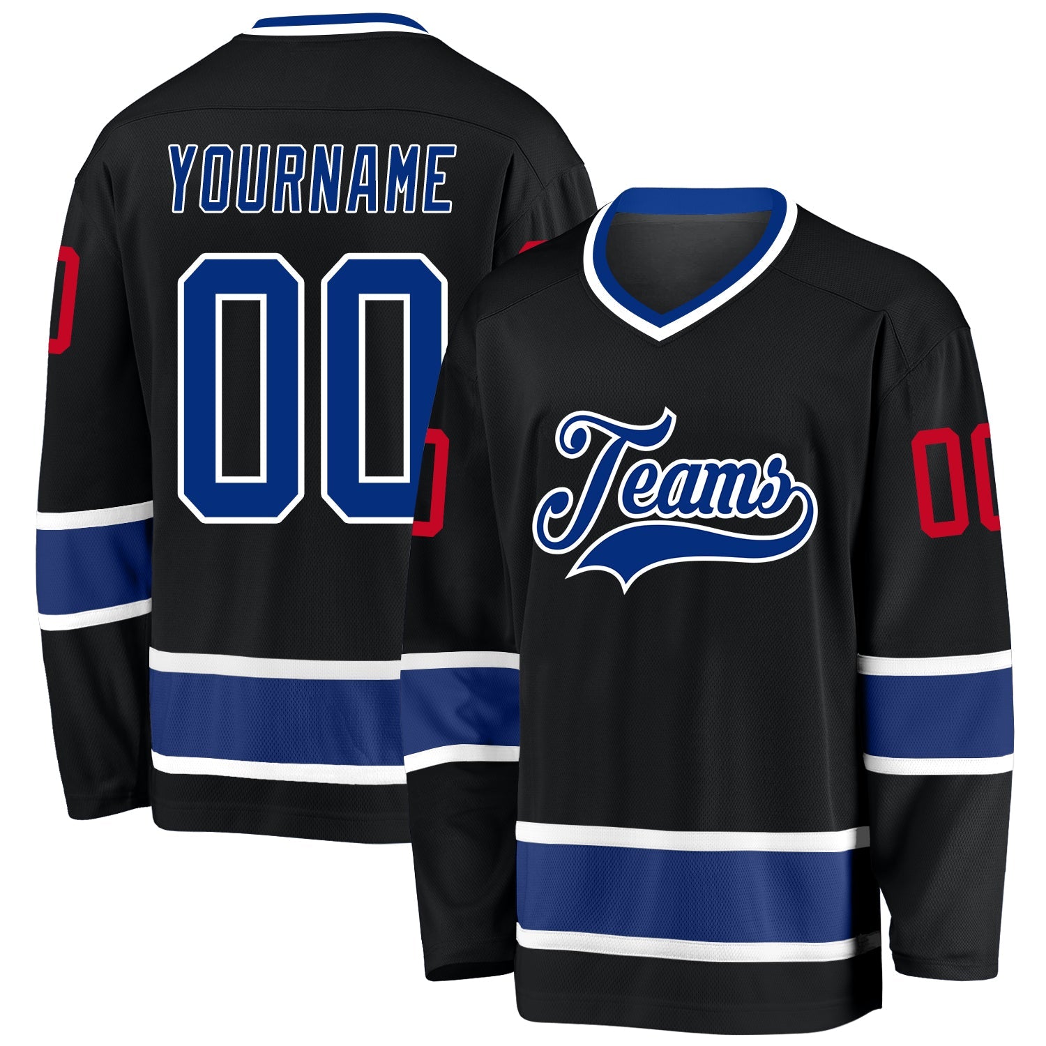 Custom Black Royal-Red Hockey Jersey - Sky-Custom