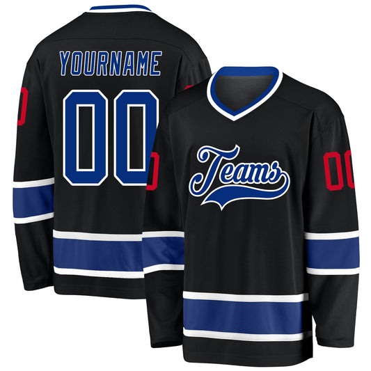 Custom Black Royal-Red Hockey Jersey - Sky-Custom