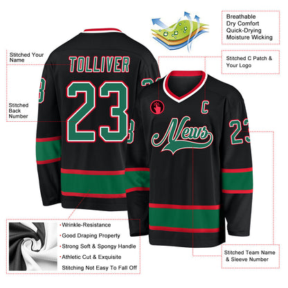 Custom Black Kelly Green-Red Hockey Jersey - Sky-Custom