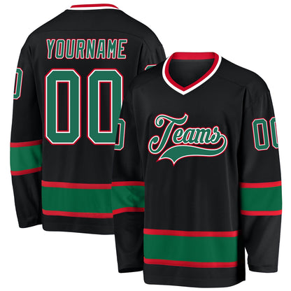 Custom Black Kelly Green-Red Hockey Jersey - Sky-Custom