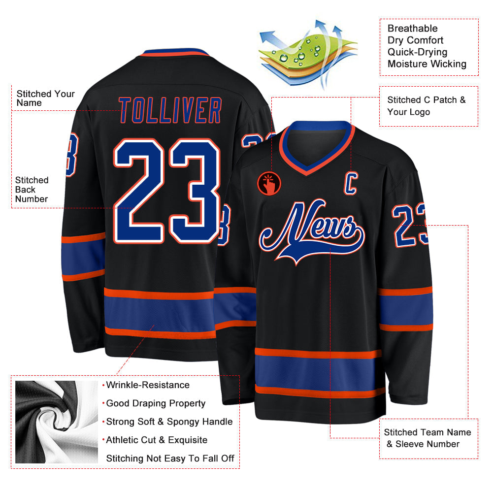 Custom Black Royal-Orange Hockey Jersey - Sky-Custom