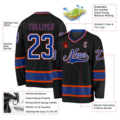 Custom Black Royal-Orange Hockey Jersey - Sky-Custom