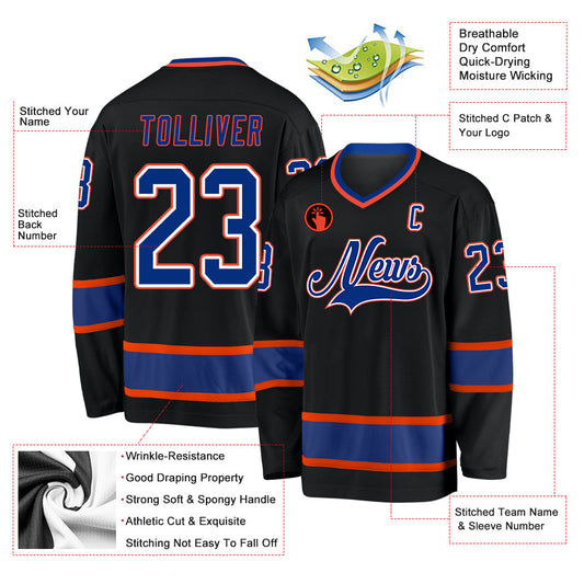 Custom Black Royal-Orange Hockey Jersey - Sky-Custom