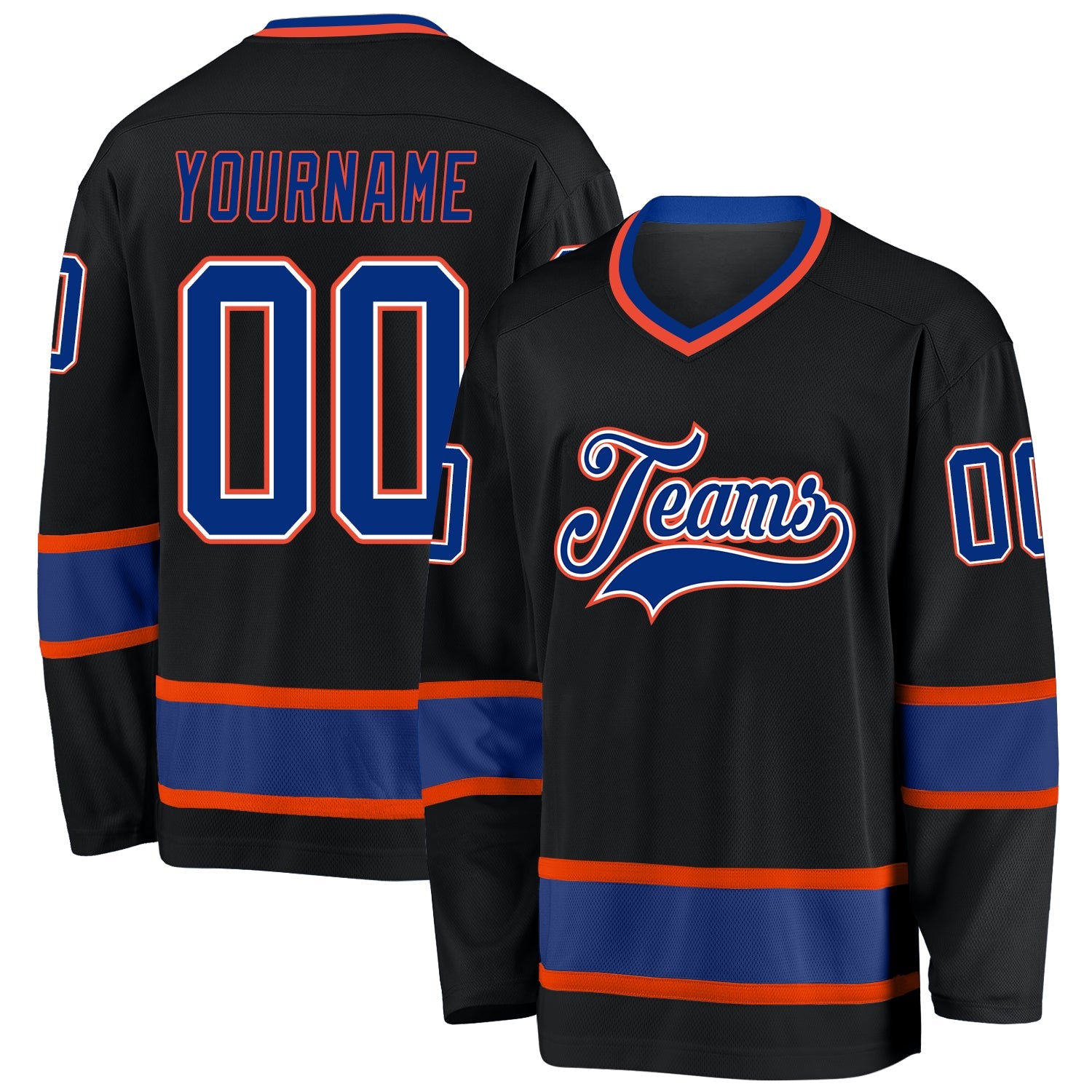Custom Black Royal-Orange Hockey Jersey - Sky-Custom