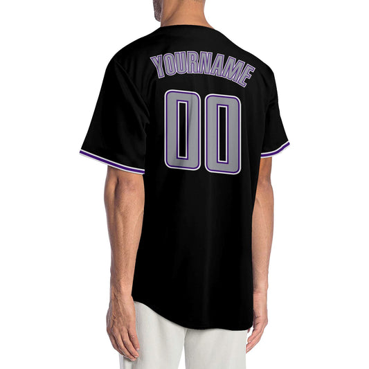 Custom Black Gray-Purple Authentic Baseball Jersey - Sky-Custom