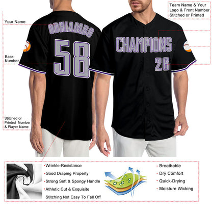 Custom Black Gray-Purple Authentic Baseball Jersey - Sky-Custom