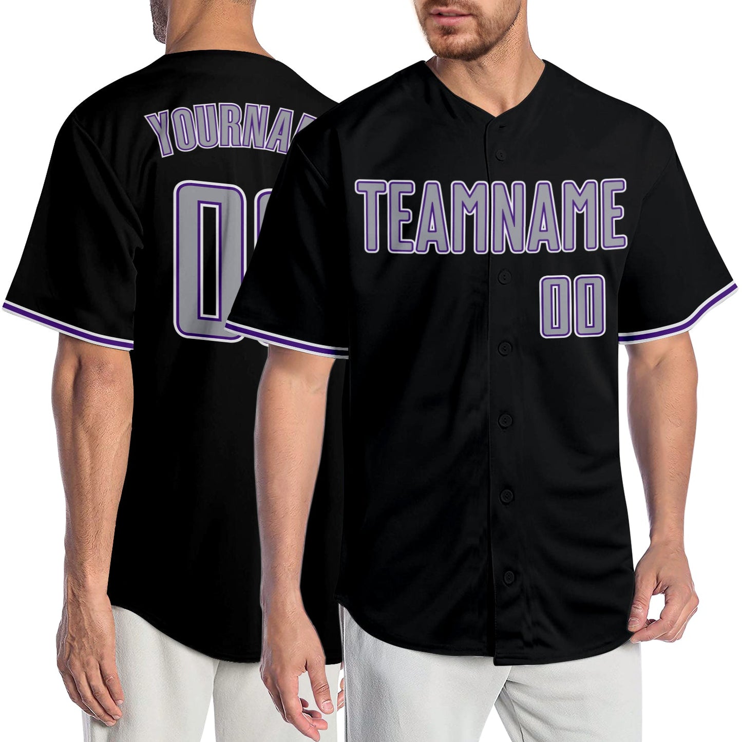 Custom Black Gray-Purple Authentic Baseball Jersey - Sky-Custom