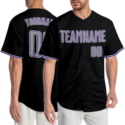 Custom Black Gray-Purple Authentic Baseball Jersey - Sky-Custom