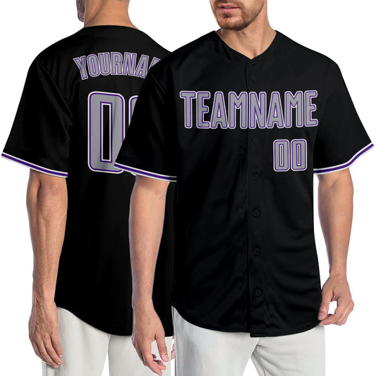 Custom Black Gray-Purple Authentic Baseball Jersey - Sky-Custom